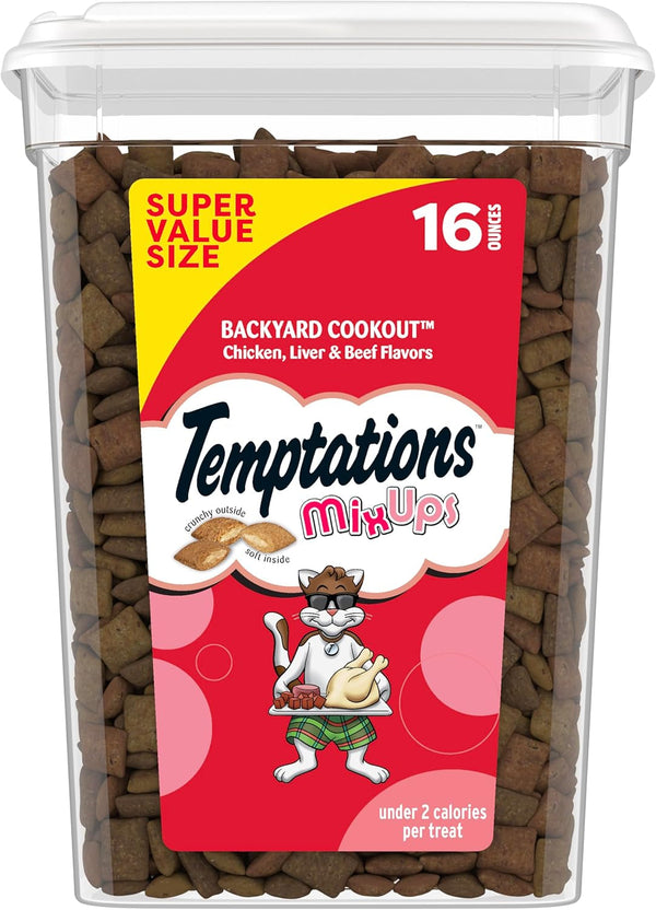 Temptations Mixups Crunchy and Soft Cat Treats, Cookout Flavor, 30 Oz | Chicken, Liver & Beef Flavors, under 2 Calories per Treat, 100% Complete & Balanced for Adult Cats, Resealable Stay-Fresh Tub17