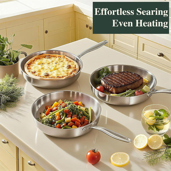 12 Inch Tri-Ply Stainless Steel Frying Pan, Frying Pan with Lid, PFOA/PTFE Free Skillet, Induction Cooking Pans, Dishwasher & Oven Broiler Safe 600F, Professional Cookware, Heavy Duty & Even Heat3