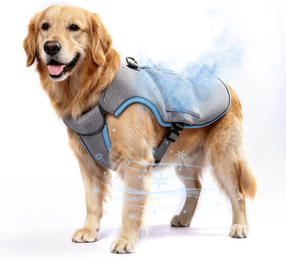 Mora Pets Dog Cooling Vest with Ice Packs, Reflective Adjustable Cooling Vest for Dogs with Leash Ring for Hot Weather Cooling Harness for Large Medium Dogs Grey(Pdv-Gel-Gl)12