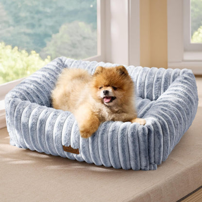 Bedsure Comfyfleece™ Cute Dog Bed for Small Medium Dogs Washable,25In Cream | Furry Puppy Beds,Square Rectangle Orthopedic Corduroy Aesthetic Pet Beds,Removable Zipper Cover,Non-Slip Bottom,Up to 15 Lbs25