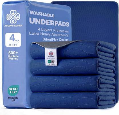 Accompagner Incontinence Bed Pads Washable Waterproof, Ultra-Absorbent Reusable Underpads for Diaper Changing, Nursing, Bedridden, Adults, Seniors, Kids and Dogs (Blue, 24"X24"(Pack of 6))40