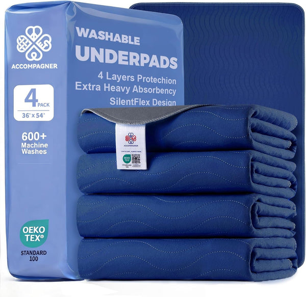 Accompagner Incontinence Bed Pads Washable Waterproof, Ultra-Absorbent Reusable Underpads for Diaper Changing, Nursing, Bedridden, Adults, Seniors, Kids and Dogs (Blue, 24"X24"(Pack of 6))40
