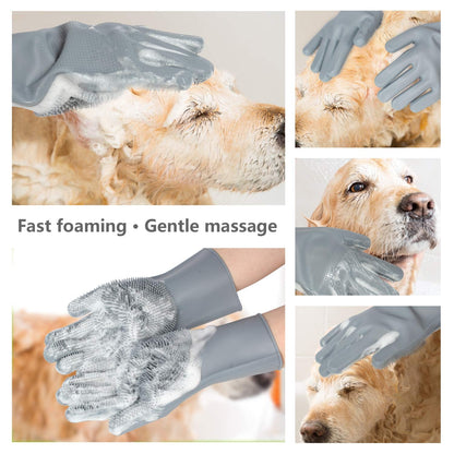Pet Grooming Gloves - Gentle Dog Bathing Shampoo Brush - Massage Mitt with Enhanced Five Finger Design - Efficient Deshedding Glove for Dogs, Cats, Rabbits and Horses - 1 Pack3