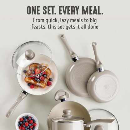 16Pc Ceramic Nonstick Pots & Pans Cookware Set, Beige Taupe | Pfas-Free Nonstick Coating, Stockpot, Frying Pans, Saucepan, Sauté, Induction Ready, All Stovetop Compatible, Dishwasher Safe6