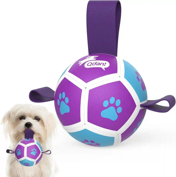 QDAN Dog Toys Dog Balls, 6 Inch Dog Soccer Ball with Straps, Herding Balls | Dog Birthday Toy, Balls for 20-40Lbs Dogs, Outdoor Puppy Toys to Keep Them Busy, Interactive Toy for Tug, Pool Water Toy Ball14