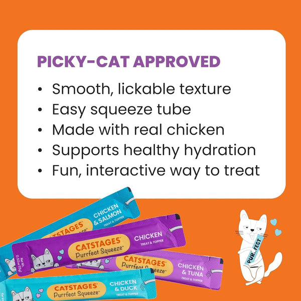 Catstages Purrfect Squeeze Lickable Wet Cat Treats, Creamy Purée Treat & Topper, Made with Real Chicken, Clean Ingredients, No Artificial Preservatives, 0.5 Oz Tubes, 50-Count, 4-Flavor Variety Pack2
