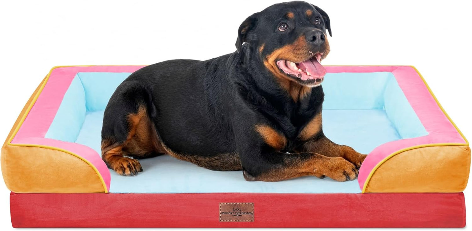 comfort-expression-orthopedic-dog-bed-for-extra-large-dogs-with-bolster-waterproof-dog-couch-bed-with-washable-cover-non-slip-bottom-supportive-egg-crate-foam-xl-pet-bed-42x30-inch