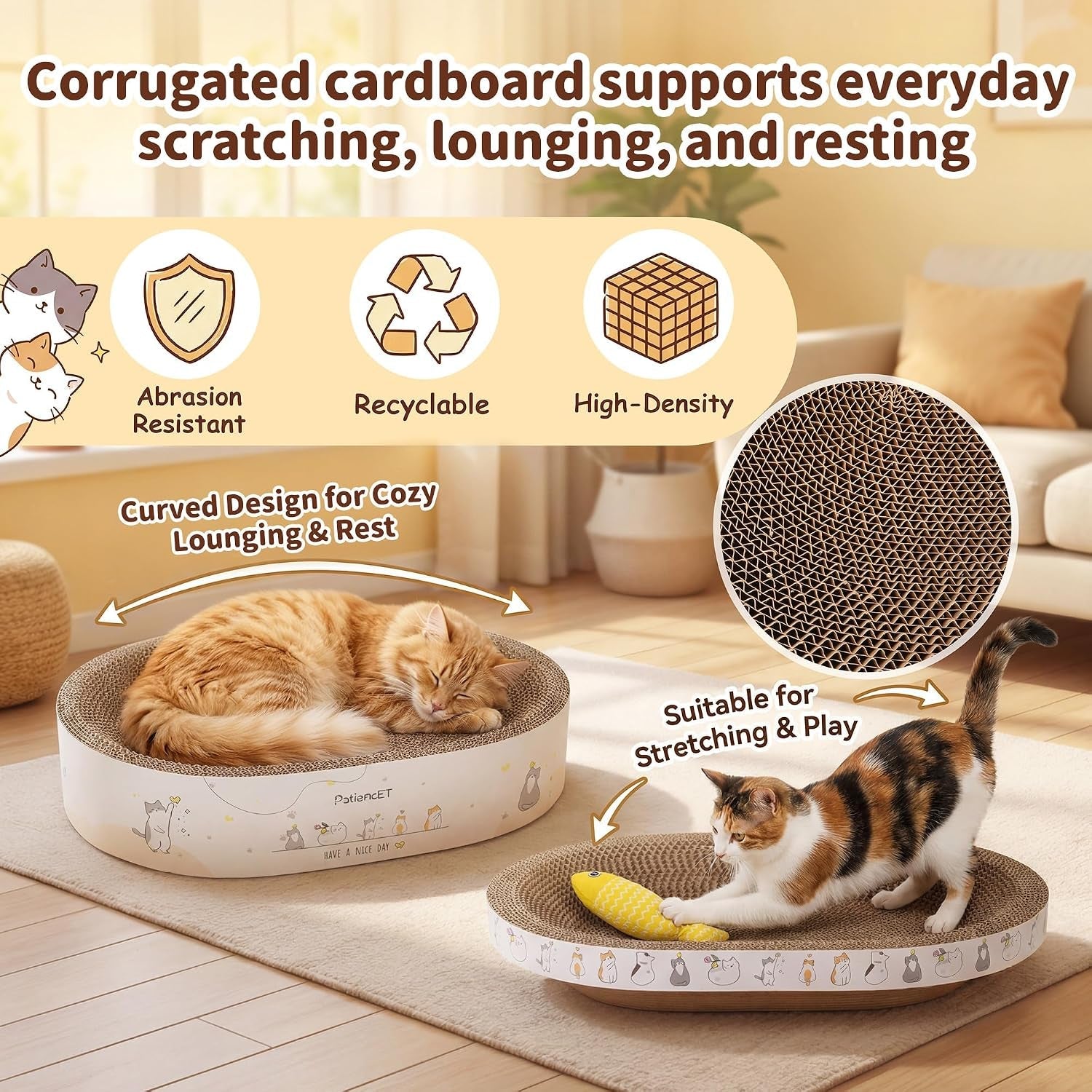 patiencet-3-in-1-cat-scratcher-cardboard-set-for-indoor-cats-cat-lounge-box-with-wide-slim-oval-cat-beds-corrugated-cat-scratching-board-for-furniture-protection-rest-play