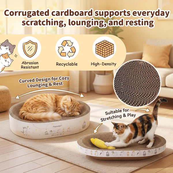 Patiencet 3-In-1 Cat Scratcher Cardboard Set for Indoor Cats, Cat Lounge Box with Wide & Slim Oval Cat Beds, Corrugated Cat Scratching Board for Furniture Protection, Rest & Play4
