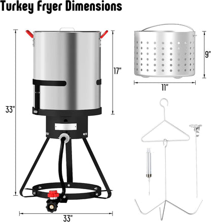 30 QT Turkey Fryer Pot with Basket and Burner for Outdoor Cooking | Turkey Fryer Pot for Crawfish, Shrimp, Lobster Boiling and Turkey Frying2