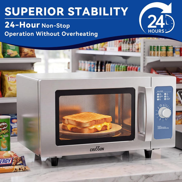 Commercial Microwave Oven Countertop with Dial Controls,0.9Cu Ft,Stainless Steel,6 Cooking Presets,1000W with 5 Power Levels,Easy to Clean for Restaurants|Office|Home Kitchen8