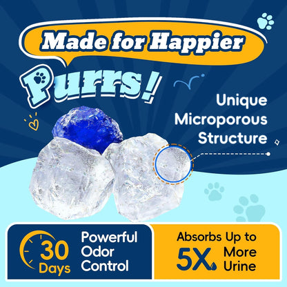 LMJP Crystal Cat Litter for Long-Lasting Odor Control, Non-Clumping, 17.2Lb | 4 Months Supply, Unscented, Rapid Water Absorption, Low Tracking, Low Dust, Lightweight, Blue & White Silica, 4 Pack of 4.3Lb2