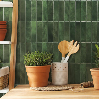 Peel and Stick Backsplash, Stacked Forest Green, 11.43"X9" | Pack of 5 (3.5 Sq Ft), Glossy, Heat/Moisture Resistant, Low VOC, Kitchen/Bathroom, Renter Friendly, Made in Canada8