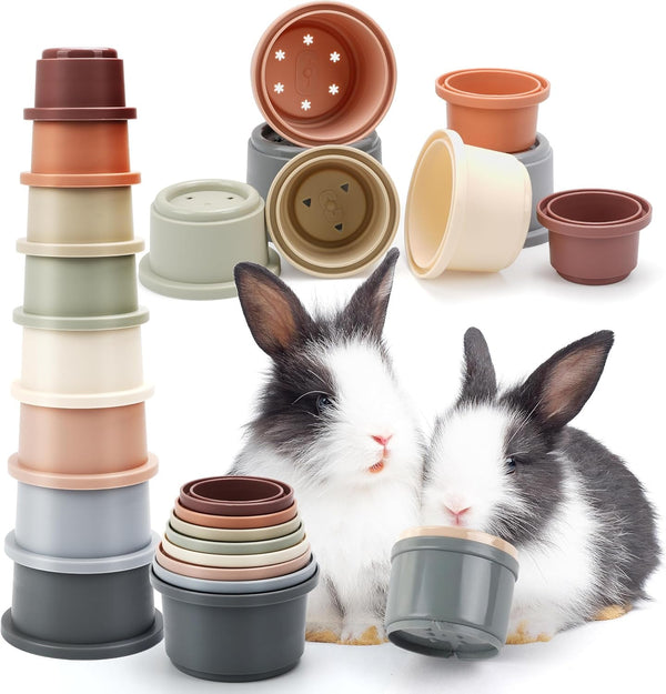 HIIMALEX 8-Pcs Bunny Toys Stacking Cups for Rabbit Foraging and Play Bunny Essential Toys Safe Plastic Accessories for Small Animals Rabbits7