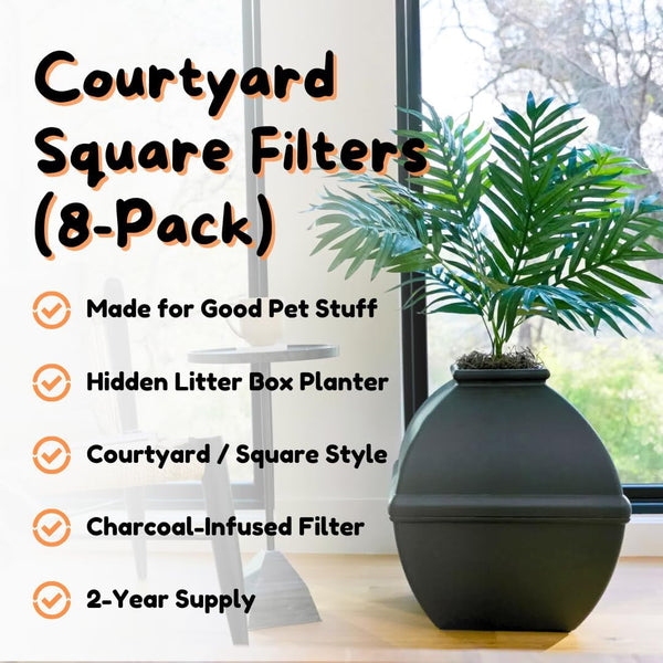 Good Pet Stuff, Replacement Carbon Odor Control Filters for Hidden Litter Box Planter, Courtyard Square Shape, Easy to Install, Odorless, Absorbs Smells, Sunlight Activated Charcoal Infused, 8 Pack2