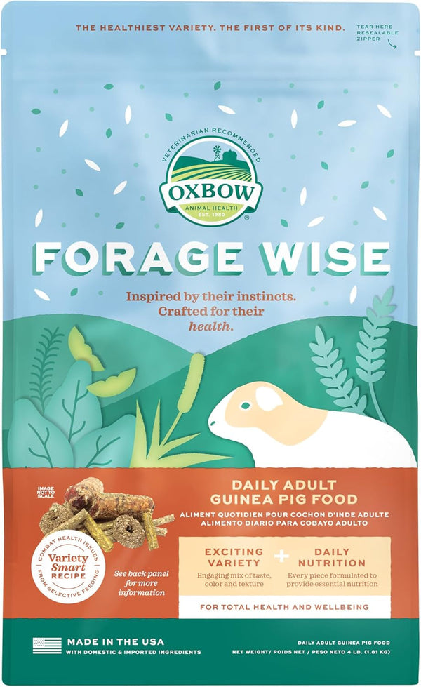 Oxbow Forage Wise Adult Guinea Pig Food, Foraging Pellet Mix, 4 Lb | Guinea Pig Pellets, Foraging Mix with Timothy Hay and Vitamin C, Prevents Selective Feeding, No Artificials, Made in USA1