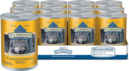Blue Buffalo Wilderness Adult Wet Dog Food, Healthy Weight, High-Protein and Grain-Free, Turkey & Chicken Recipe, 12.5-Oz. Can1