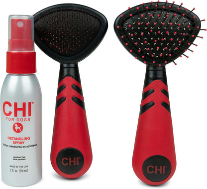CHI for Dogs Small Dog Detangling Kit, 3-Piece Grooming Set with Detangling Spray, Slicker Brush, and Double-Sided Pin-And-Bristle Brush for Small Breeds with Tangles and Mats, Includes Zipper Pouch6