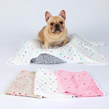1 Pack 3 Blankets Super Soft Cute Dot Pattern Pet Blanket Flannel Throw for Dog Puppy Cat Beige/Brown/Pink Small6