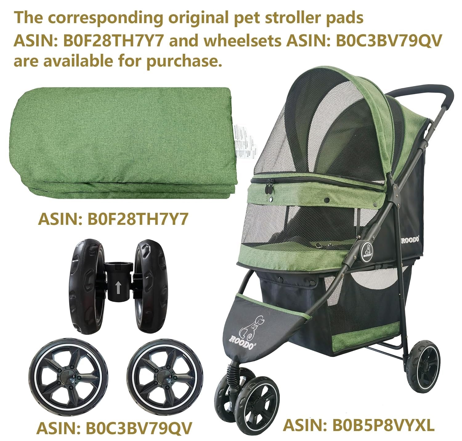 roodo-3-wheel-pet-stroller-best-lightweight-foldable-compact-portable-jogger-all-terrain-travel-pet-gear-puppy-kitty-stroller-for-up-to-30lbs-medium-small-dogs-and-catsgreen