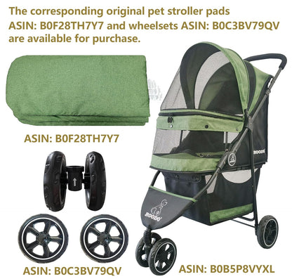 ROODO 3 Wheel Pet Stroller Best Lightweight Foldable Compact Portable Jogger All Terrain Travel Pet Gear Puppy Kitty Stroller for up to 30Lbs Medium Small Dogs and Cats(Green)8