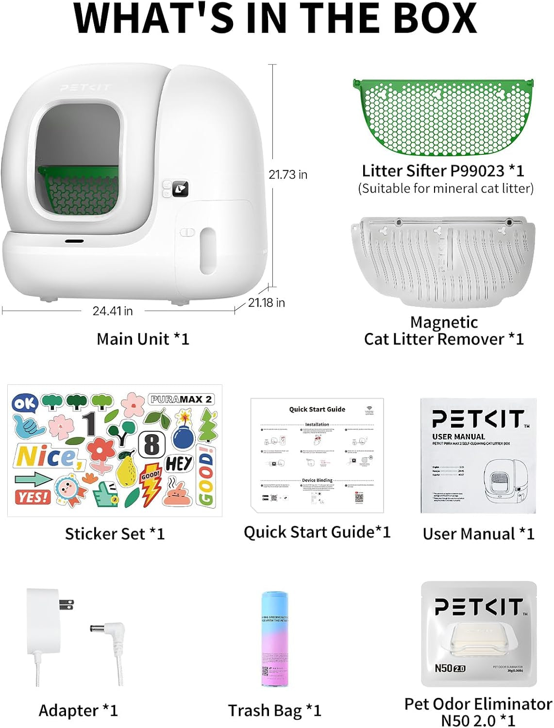 petkit-puramax-2-automatic-self-cleaning-cat-litter-box-app-control-automatic-litter-box-with-safety-sensors-odor-free-anti-leakage-basic-bundle-includes-trash-bags-2-4g-wifi-low-entrance
