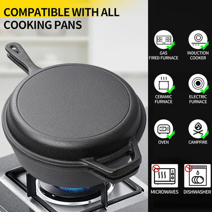 2 in 1 Cast Iron Dutch Oven Pot with Skillet Lid Pre Seasoned Multi Cooker for Baking Frying Roasting Camping Compatible with All Stoves Olla De Hierro Fundido Sartén6