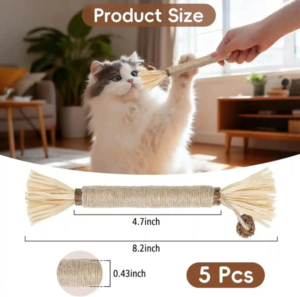 5 Pack Silvervine Sticks Cat Toys, Natural Chew Kitten Teething Toys for Cleaning, Matatabi Catnip Treat Toys, Catmint Silver Vine Sticks for Bored Indoor Kitty5