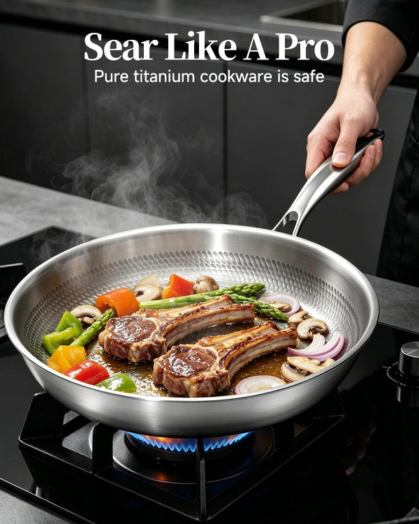Pure Titanium Pans for Cooking, 8" Frying Pan with Lid,Nonstick | Hammered Pro Skillet,No Coating Cookware PFAS/PFOA/PTFE Free, Oven & Dishwasher Safe, Gas & Induction Compatible,Kitchen3