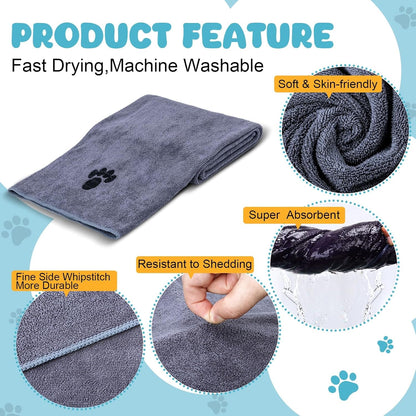 WOUSEDO Microfiber Dog Towels for Drying Dogs 2 Pack, 40'' X 23.6'' | Super Absorbent and Soft Pet Grooming Towel, Perfect Shower & Bath Supplies for Dogs(Grey)3