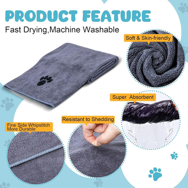 WOUSEDO Microfiber Dog Towels for Drying Dogs 2 Pack, 40'' X 23.6'' | Super Absorbent and Soft Pet Grooming Towel, Perfect Shower & Bath Supplies for Dogs(Grey)3