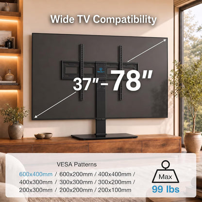 Universal TV Stand Legs for 37-78 Inch Tvs to 99Lbs with Mount | -/+30° Swivel, 9 Height Adjustable, Tempered Glass Base, Max VESA 600X400Mm, Livingroom & Bedroom, PSTVS132