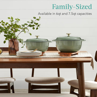Best Choice Products 6 Quart Enamel Cast-Iron round Dutch Oven, Family Style Heavy-Duty Pre-Seasoned Cookware for Home, Kitchen, Dining Room, Oven Safe W/Lid, Dual Handles - Sage Green4