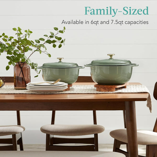 Best Choice Products 6 Quart Enamel Cast-Iron round Dutch Oven, Family Style Heavy-Duty Pre-Seasoned Cookware for Home, Kitchen, Dining Room, Oven Safe W/Lid, Dual Handles - Sage Green4