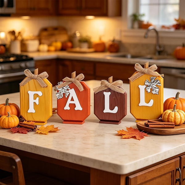 Fall Decorations for Home, Pumpkin Wood Sign with Fall Lettered for Fall Decor, Decorative Wooden Block Set Thanksgiving Decor for Tables, Tiered Tray, Mantel, Thanksgiving6