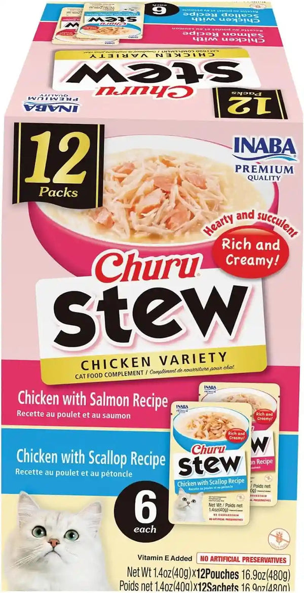 INABA Churu Stew for Cats, Creamy Purée Side Dish Pouch, 1.05 Oz Pouches, 15 Pouches Total, Chicken Variety11