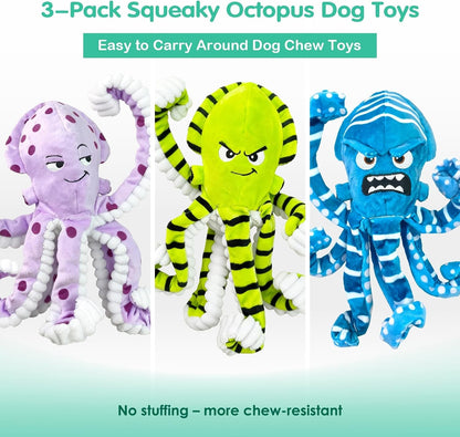 Fuufome Octopus Dog Toys with No Stuffing for Small, Medium & Large, 3 Pack | Tough Plush Squeaky Interactive Fetch Toys, Puppy Teething Chew Toys to Relieve Boredom, Perfect for Cuddling & Playtime5
