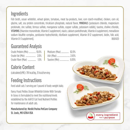 Purina Fancy Feast Petites Ocean Whitefish Entree with Tomato in Gravy Gourmet Wet Cat Food - (Pack of 12) 2.8 Oz. Tubs5
