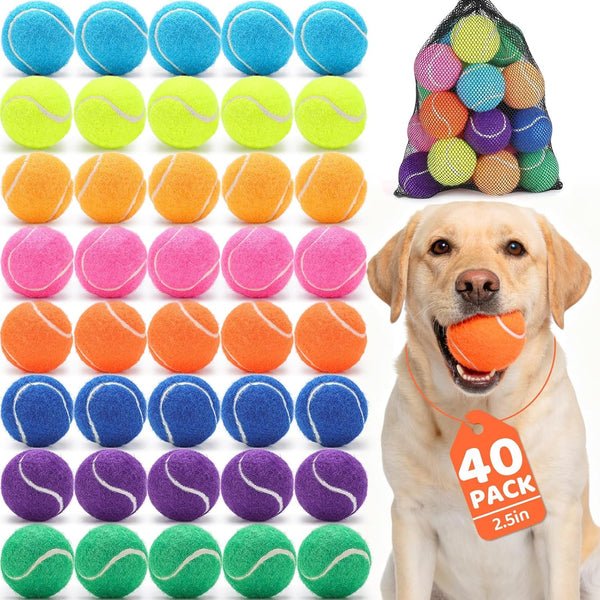 40 Pack 2 Inch Dog Tennis Balls, Small Tennis Balls for Dogs, Dog Safe Non-Abrasive Felt, Bulk Puppy Tennis Ball Set for Small Dogs,With Mesh Bag for Easy Transport(Multicolor8