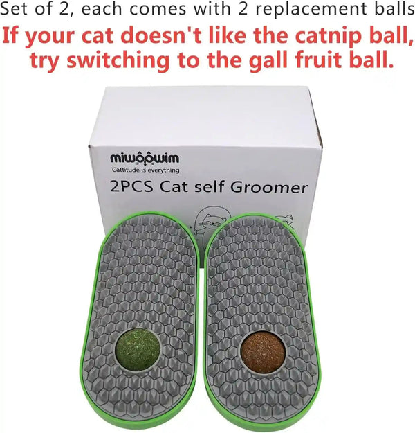 Miwoowim 2 Pcs Catnip Toys Balls That Stick on Wall,Cat Toy Ball, Catnip Wall Balls for Cats Lick,Cat Face Scratchers, Cat Self Groomer for Indoor Cats, Corner Brush2