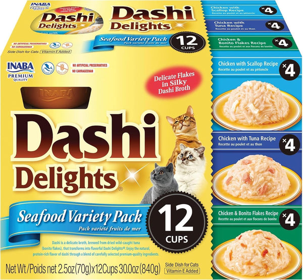 INABA Dashi Delights Lickable Cat Treats, Chicken Variety, 12Ct | Immune Support, Antioxidant Support, 88% Moisture, Shredded Chicken, Dashi Broth Side Dish, Grain-Free, 12 X 2.5 Oz Cups11