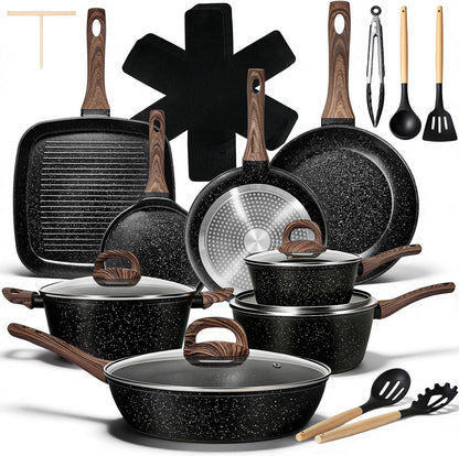 25 Pcs Pots and Pans Set, Nonstick Ceramic Cookware Sets, Healthy Non-Toxic, Large Capacity, Induction Compatible, Cooking Set with Frying Pans & Saucepans, PFAS/PTFE/PFOA Free, Classic Black1