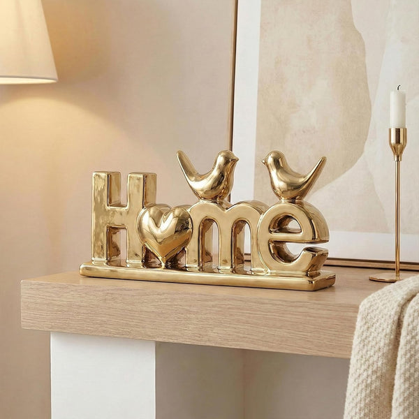 Home Sign Statue and Gold Love Birds Figurines, Modern Animal Home Decor Knick Knack, Ceramic Bird Statue for Floating Shelf Coffee Table Bookcase TV Stand Accent Side Table Decorative5
