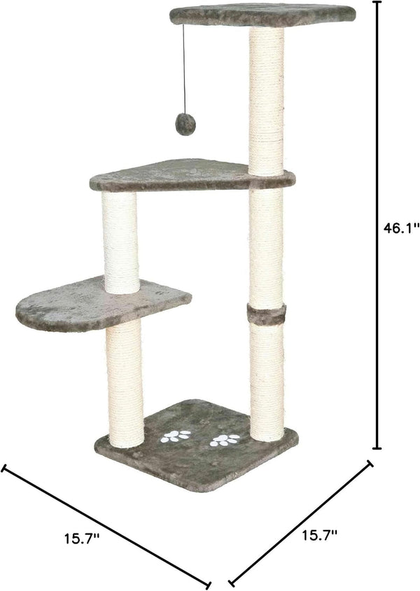 TRIXIE Altea Cat Tree, Tall Scratching Posts, 3 Elevated Platforms, Dangling Cat Toy, Cat Playground, Platinum Gray8