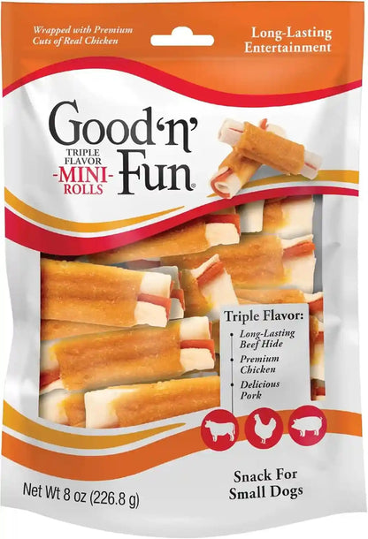 GOOD 'N' FUN Mini Rolls Long-Lasting Treat for Small Dogs, with Real Proteins, Beef Hide and Premium Chicken, Supports Dental Health, Mental Stimulation, 8 Oz1