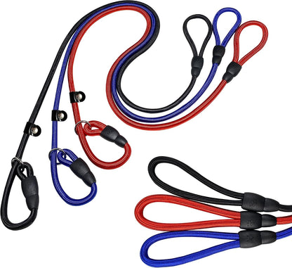 FOVRLZSE Upgraded Dog Slip Lead (3-Pack) Adjustable Nylon Lead for Dogs (Red/Black/Blue), Training Aid, Eco-Friendly Cotton Lining, Integrated Plastic Buckle,1