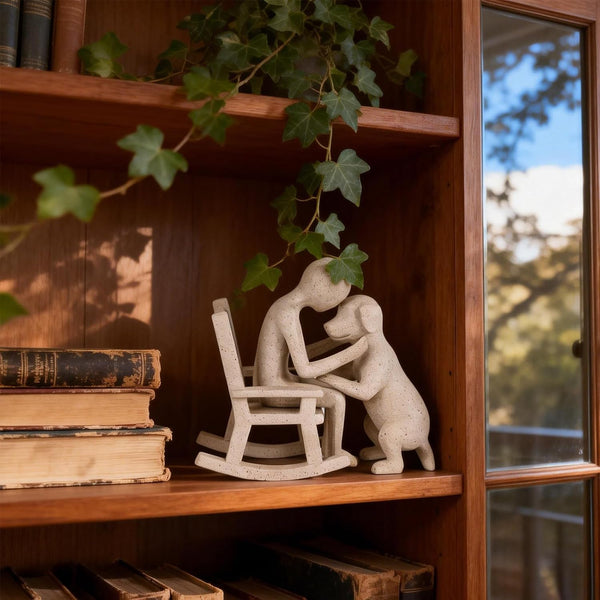 Dog Decor Statue, Cute Man and Dog Decor Small Sculpture for Home Accent, Living Room, Office, Mantle, Bookshelf, Desktop, Floating Shelves, Memory Gifts for Pet Lovers (Sandstone)4