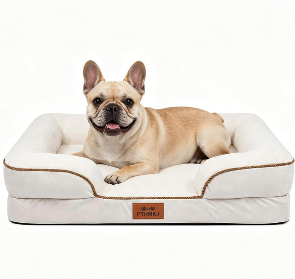 Orthopedic Dog Bed for Medium Dogs - Gel Memory Foam Pet Bed with Waterproof & Washable Cover, Contoured Bolster Design for Dogs & Cats (Grey, 30.0" L X 20.0" W X 6.3" Th)18
