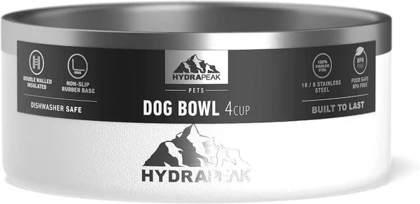 Hydrapeak Dog Bowl; Non Slip Stainless Steel; Water and Food Dish; Large Sized and Small Dogs; 32Oz 64Oz; Multiple Sizes; 4 Cup | White4