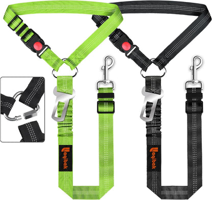 Removable Dog Seat Belt Harness for Car, 3 in 1 Pet Dog Car Seatbelt Leash, Retractable Restraint Secures to Vehicle Headrest & Adjustable Reflective Bungee Dog Seatbelt Tether, Blue and Black | Retractable Headrest-Mounted,Restraint & Adjustable Reflective Bungee Dog Seatbelt Tether,Blue and Black12